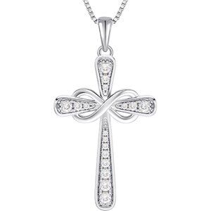 925 Sterling Silver Cross Necklace for Women Halo Infinity Pendant Birthstone Je
